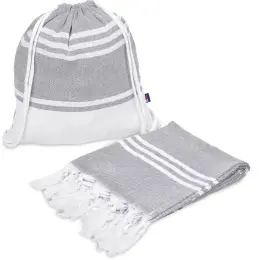 US Basic Santa Cruz Cotton-Rich Beach Towel & Drawstring Bag - Grey